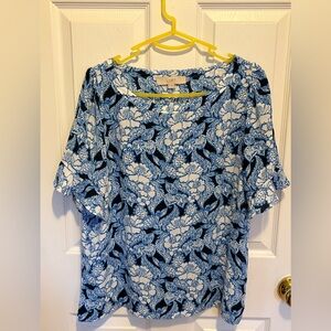LOFT Blue and White Patterned Blouse